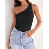 ZESICA Women’s One Shoulder Tank Summer Sleeveless T Shirt Ribbed Knit Slim Fit Sexy Casual Basic Tee Tops(Black)