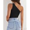 ZESICA Women’s One Shoulder Tank Summer Sleeveless T Shirt Ribbed Knit Slim Fit Sexy Casual Basic Tee Tops(Black)