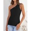 ZESICA Women’s One Shoulder Tank Summer Sleeveless T Shirt Ribbed Knit Slim Fit Sexy Casual Basic Tee Tops(Black)
