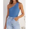 ZESICA Women’s One Shoulder Tank Summer Sleeveless T Shirt Ribbed Knit Slim Fit Sexy Casual Basic Tee Tops(Blue)