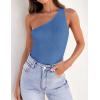 ZESICA Women’s One Shoulder Tank Summer Sleeveless T Shirt Ribbed Knit Slim Fit Sexy Casual Basic Tee Tops(Blue)