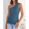 ZESICA Women’s One Shoulder Tank Summer Sleeveless T Shirt Ribbed Knit Slim Fit Sexy Casual Basic Tee Tops(Darkblue)