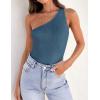 ZESICA Women’s One Shoulder Tank Summer Sleeveless T Shirt Ribbed Knit Slim Fit Sexy Casual Basic Tee Tops(Darkblue)