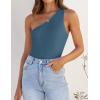 ZESICA Women’s One Shoulder Tank Summer Sleeveless T Shirt Ribbed Knit Slim Fit Sexy Casual Basic Tee Tops(Darkblue)