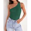 ZESICA Women’s One Shoulder Tank Summer Sleeveless T Shirt Ribbed Knit Slim Fit Sexy Casual Basic Tee Tops(Darkgreen)