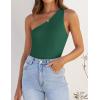 ZESICA Women’s One Shoulder Tank Summer Sleeveless T Shirt Ribbed Knit Slim Fit Sexy Casual Basic Tee Tops(Darkgreen)