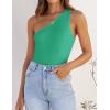 ZESICA Women’s One Shoulder Tank Summer Sleeveless T Shirt Ribbed Knit Slim Fit Sexy Casual Basic Tee Tops(Green)