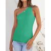 ZESICA Women’s One Shoulder Tank Summer Sleeveless T Shirt Ribbed Knit Slim Fit Sexy Casual Basic Tee Tops(Green)