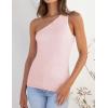 ZESICA Women’s One Shoulder Tank Summer Sleeveless T Shirt Ribbed Knit Slim Fit Sexy Casual Basic Tee Tops(Lightpink)
