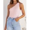 ZESICA Women’s One Shoulder Tank Summer Sleeveless T Shirt Ribbed Knit Slim Fit Sexy Casual Basic Tee Tops(Lightpink)