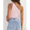 ZESICA Women’s One Shoulder Tank Summer Sleeveless T Shirt Ribbed Knit Slim Fit Sexy Casual Basic Tee Tops(Lightpink)