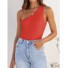 ZESICA Women’s One Shoulder Tank Summer Sleeveless T Shirt Ribbed Knit Slim Fit Sexy Casual Basic Tee Tops(Orangered)