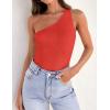 ZESICA Women’s One Shoulder Tank Summer Sleeveless T Shirt Ribbed Knit Slim Fit Sexy Casual Basic Tee Tops(Orangered)