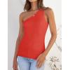 ZESICA Women’s One Shoulder Tank Summer Sleeveless T Shirt Ribbed Knit Slim Fit Sexy Casual Basic Tee Tops(Orangered)