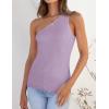 ZESICA Women’s One Shoulder Tank Summer Sleeveless T Shirt Ribbed Knit Slim Fit Sexy Casual Basic Tee Tops(Purple)