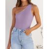 ZESICA Women’s One Shoulder Tank Summer Sleeveless T Shirt Ribbed Knit Slim Fit Sexy Casual Basic Tee Tops(Purple)