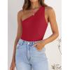ZESICA Women’s One Shoulder Tank Summer Sleeveless T Shirt Ribbed Knit Slim Fit Sexy Casual Basic Tee Tops(Red)