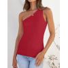 ZESICA Women’s One Shoulder Tank Summer Sleeveless T Shirt Ribbed Knit Slim Fit Sexy Casual Basic Tee Tops(Red)