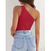 ZESICA Women’s One Shoulder Tank Summer Sleeveless T Shirt Ribbed Knit Slim Fit Sexy Casual Basic Tee Tops(Red)