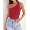ZESICA Women’s One Shoulder Tank Summer Sleeveless T Shirt Ribbed Knit Slim Fit Sexy Casual Basic Tee Tops(Red)