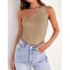 ZESICA Women’s One Shoulder Tank Summer Sleeveless T Shirt Ribbed Knit Slim Fit Sexy Casual Basic Tee Tops(Toffee)