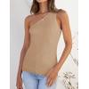 ZESICA Women’s One Shoulder Tank Summer Sleeveless T Shirt Ribbed Knit Slim Fit Sexy Casual Basic Tee Tops(Toffee)