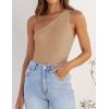 ZESICA Women’s One Shoulder Tank Summer Sleeveless T Shirt Ribbed Knit Slim Fit Sexy Casual Basic Tee Tops(Toffee)