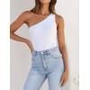 ZESICA Women’s One Shoulder Tank Summer Sleeveless T Shirt Ribbed Knit Slim Fit Sexy Casual Basic Tee Tops(White)