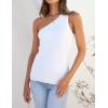 ZESICA Women’s One Shoulder Tank Summer Sleeveless T Shirt Ribbed Knit Slim Fit Sexy Casual Basic Tee Tops(White)