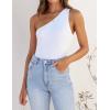ZESICA Women’s One Shoulder Tank Summer Sleeveless T Shirt Ribbed Knit Slim Fit Sexy Casual Basic Tee Tops(White)