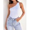 ZESICA Women’s One Shoulder Tank Summer Sleeveless T Shirt Ribbed Knit Slim Fit Sexy Casual Basic Tee Tops(White)