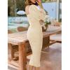 ZESICA Women’s Sexy Ruched Bodycon Midi Dress Long Puff Sleeve Square Neck Backless Cocktail Party Wedding Dresses(Apricot)
