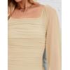 ZESICA Women’s Sexy Ruched Bodycon Midi Dress Long Puff Sleeve Square Neck Backless Cocktail Party Wedding Dresses(Apricot)