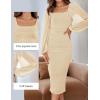 ZESICA Women’s Sexy Ruched Bodycon Midi Dress Long Puff Sleeve Square Neck Backless Cocktail Party Wedding Dresses(Apricot)