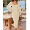 ZESICA Women’s Sexy Ruched Bodycon Midi Dress Long Puff Sleeve Square Neck Backless Cocktail Party Wedding Dresses(Apricot)