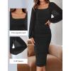 ZESICA Women’s Sexy Ruched Bodycon Midi Dress Long Puff Sleeve Square Neck Backless Cocktail Party Wedding Dresses(Black)
