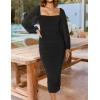 ZESICA Women’s Sexy Ruched Bodycon Midi Dress Long Puff Sleeve Square Neck Backless Cocktail Party Wedding Dresses(Black)