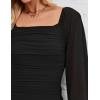 ZESICA Women’s Sexy Ruched Bodycon Midi Dress Long Puff Sleeve Square Neck Backless Cocktail Party Wedding Dresses(Black)