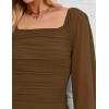 ZESICA Women’s Sexy Ruched Bodycon Midi Dress Long Puff Sleeve Square Neck Backless Cocktail Party Wedding Dresses(Brown)
