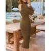 ZESICA Women’s Sexy Ruched Bodycon Midi Dress Long Puff Sleeve Square Neck Backless Cocktail Party Wedding Dresses(Brown)