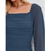 ZESICA Women’s Sexy Ruched Bodycon Midi Dress Long Puff Sleeve Square Neck Backless Cocktail Party Wedding Dresses(Darkblue)