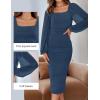 ZESICA Women’s Sexy Ruched Bodycon Midi Dress Long Puff Sleeve Square Neck Backless Cocktail Party Wedding Dresses(Darkblue)