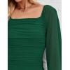 ZESICA Women’s Sexy Ruched Bodycon Midi Dress Long Puff Sleeve Square Neck Backless Cocktail Party Wedding Dresses(Darkgreen)