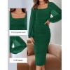 ZESICA Women’s Sexy Ruched Bodycon Midi Dress Long Puff Sleeve Square Neck Backless Cocktail Party Wedding Dresses(Darkgreen)