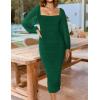 ZESICA Women’s Sexy Ruched Bodycon Midi Dress Long Puff Sleeve Square Neck Backless Cocktail Party Wedding Dresses(Darkgreen)