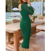 ZESICA Women’s Sexy Ruched Bodycon Midi Dress Long Puff Sleeve Square Neck Backless Cocktail Party Wedding Dresses(Darkgreen)