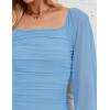 ZESICA Women’s Sexy Ruched Bodycon Midi Dress Long Puff Sleeve Square Neck Backless Cocktail Party Wedding Dresses(Lightblue)