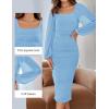 ZESICA Women’s Sexy Ruched Bodycon Midi Dress Long Puff Sleeve Square Neck Backless Cocktail Party Wedding Dresses(Lightblue)