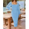ZESICA Women’s Sexy Ruched Bodycon Midi Dress Long Puff Sleeve Square Neck Backless Cocktail Party Wedding Dresses(Lightblue)