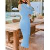 ZESICA Women’s Sexy Ruched Bodycon Midi Dress Long Puff Sleeve Square Neck Backless Cocktail Party Wedding Dresses(Lightblue)